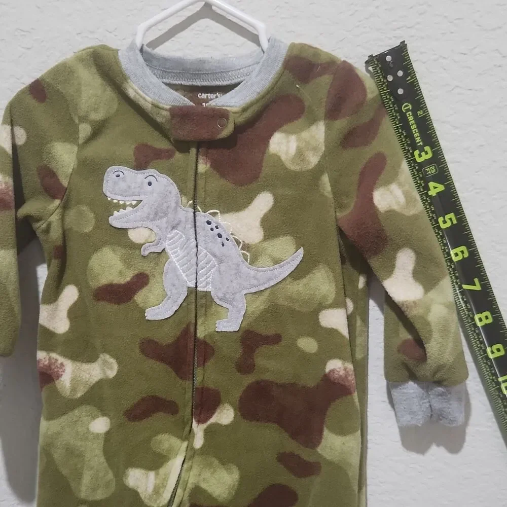 Carter's 18M Fleece Footed Pajamas Dino Sports Print Zip One Piece‎ Baby Sleeper